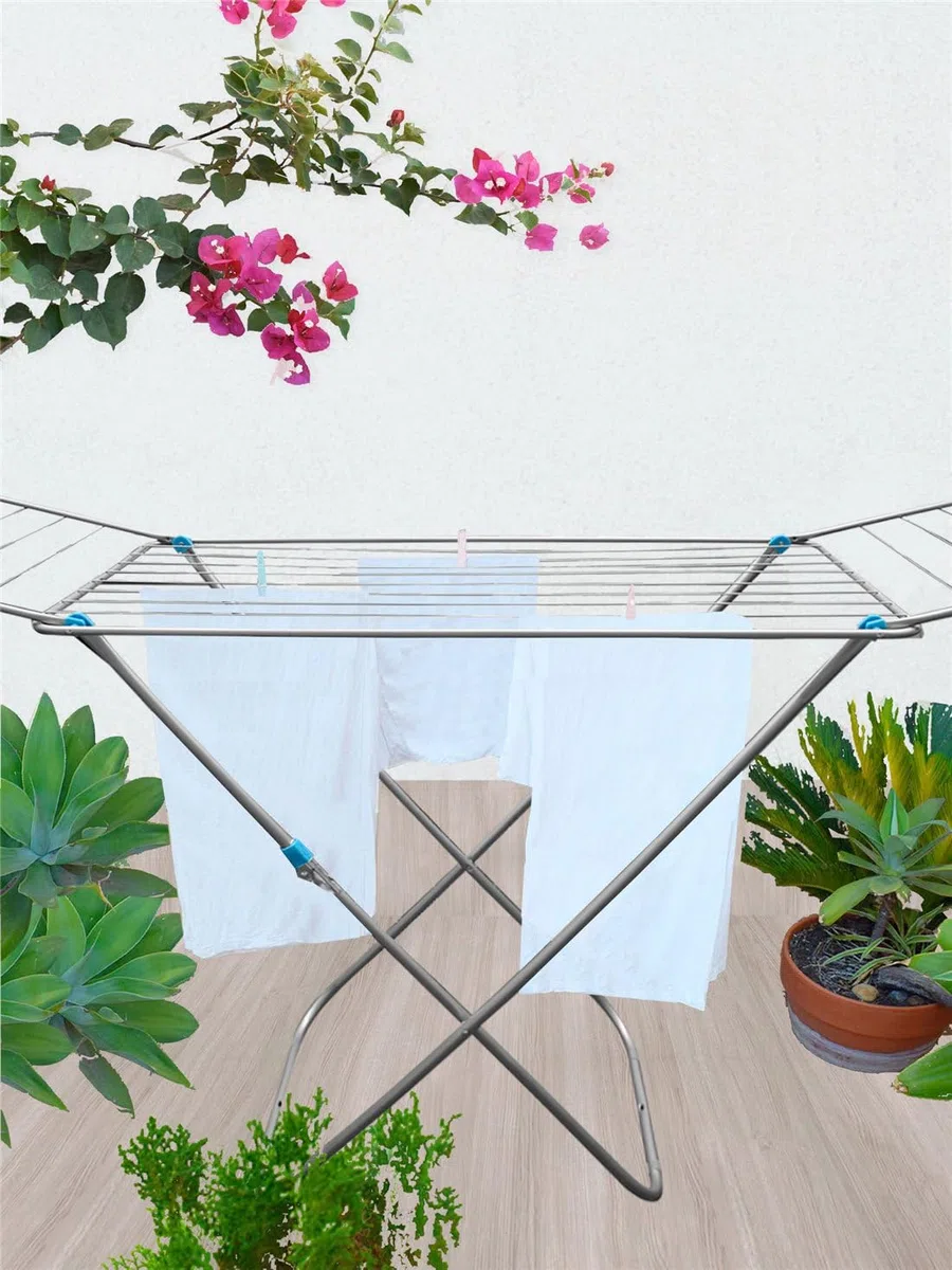 Jardin202 - Tendedero metálico Plegable con alas | Superficie 19 m | Incluye 20 Pinzas 182 x 56 x 107 cm