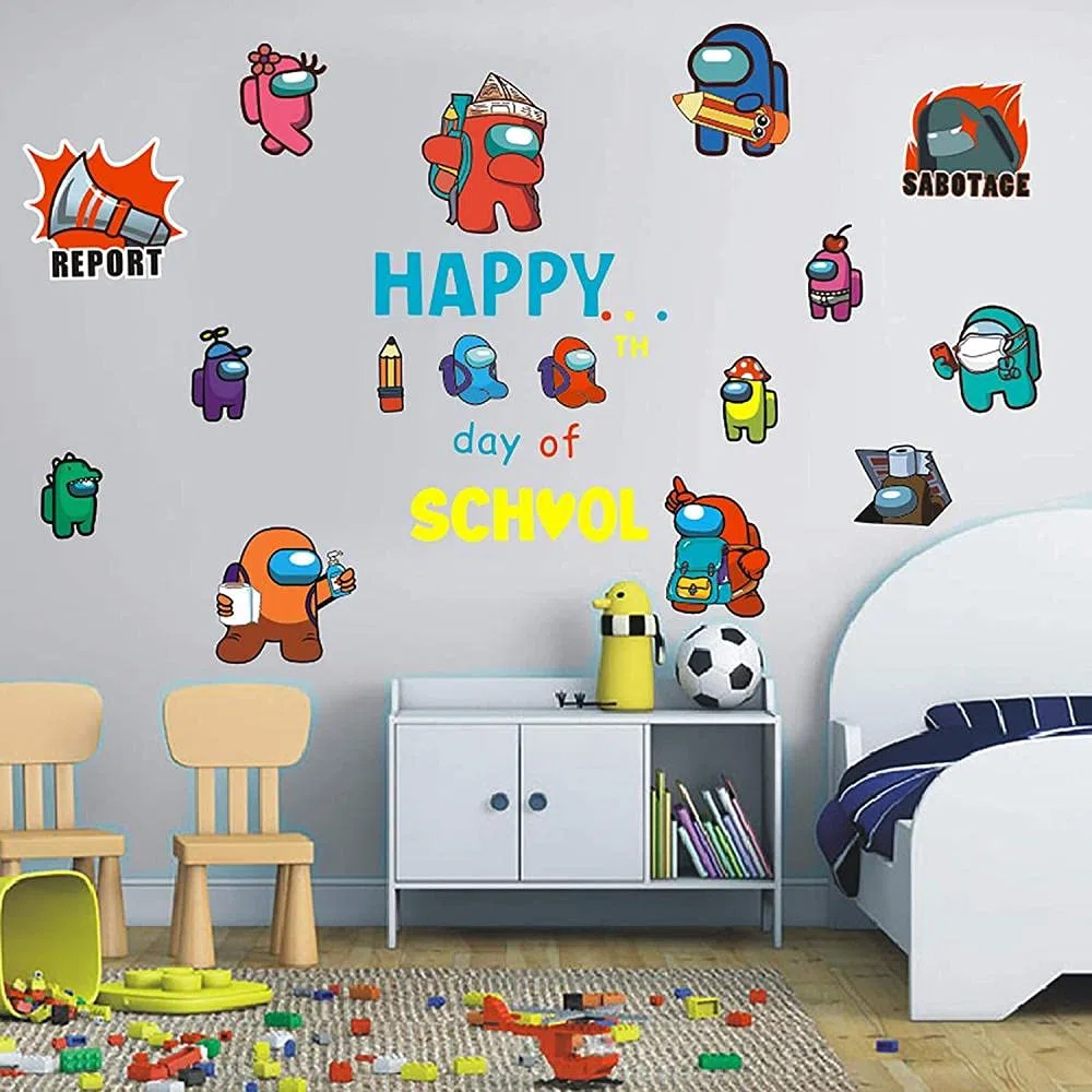 Among Us Wall Stickers 21Pcs / Sheet for Bedroom Wall Decals Happy Day of School for Wall Decor for Kids Computer Desk Wall Impermeables Hot Game Stickers para portátiles Botellas de agua