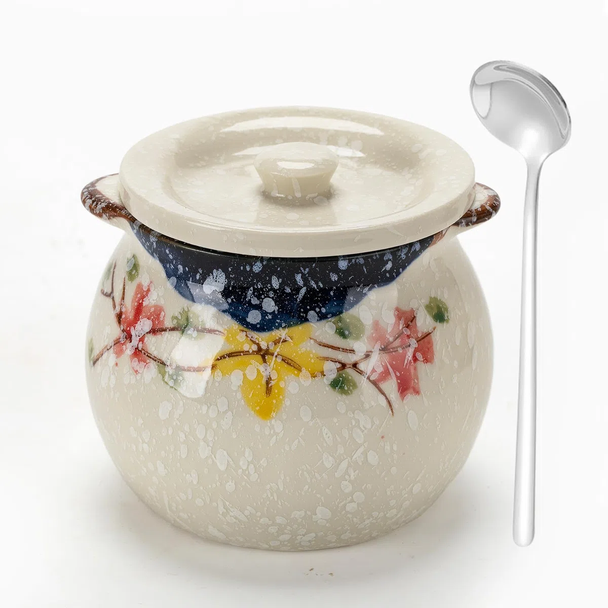 Azucarero de cerámica, azucarero con tapa y cuchara, 300 ml de cerámica, tarros de especias con tapa para azúcar, sal, queso, especias