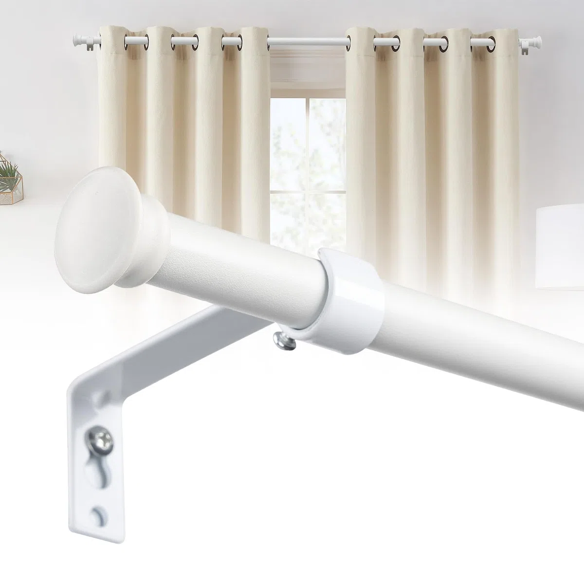Barras de cortina blancas de 71 a 140 cm, diámetro de 16 mm, juego estable de barras de cortina de acero inoxidable para dormitorio, sala de estar o habitación de los niños