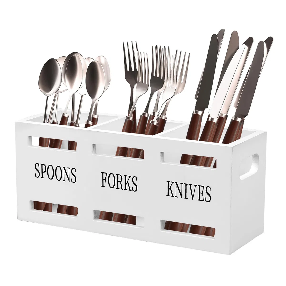 GAESHOW Bote para Utensilios de Cocina, 3 En 1 Soporte Cuchillos Cocina, Utensilios de Cocina, Soporte Utensilios de Cocina de Madera para Cuchara Tenedor Palillos, 25.5 X 8.7 X 11cm (Blanco)