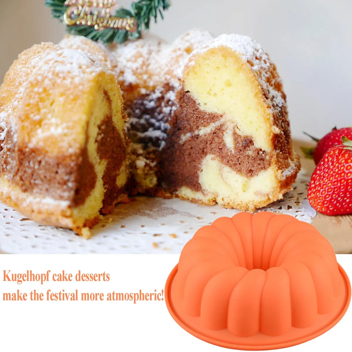 Molde Redondo para Savarin de Silicona, Antiadherente Hornear Estriado Molde para Budnt Kugelhopf Molde para Pasteles, Accesorio de repostería & Pastelería 24 x 24 x 7.5 cm
