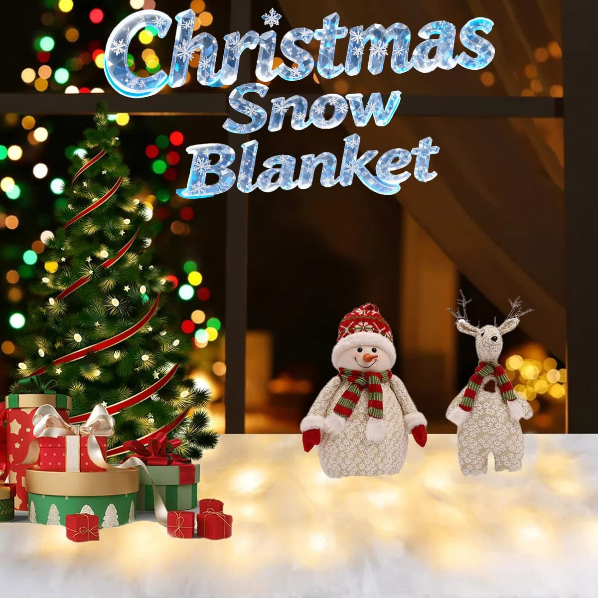 Nieve Artificial，80 * 240cm Nieve Artificial Decoración,Esponjosa, Suave y Blanca Decoracion Navidad,Copos de Nieve Decoracion Arbol，Decoración Nieve Artificial Salón (Tira de Luces 5M)