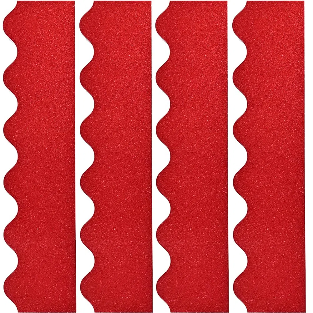 Bordes festoneados brillantes de 32.5 pies, calcomanías para bordes de tablón de anuncios, pizarrón blanco, tablero de corcho, taquilla y tiras de decoración para el aula (rojo)