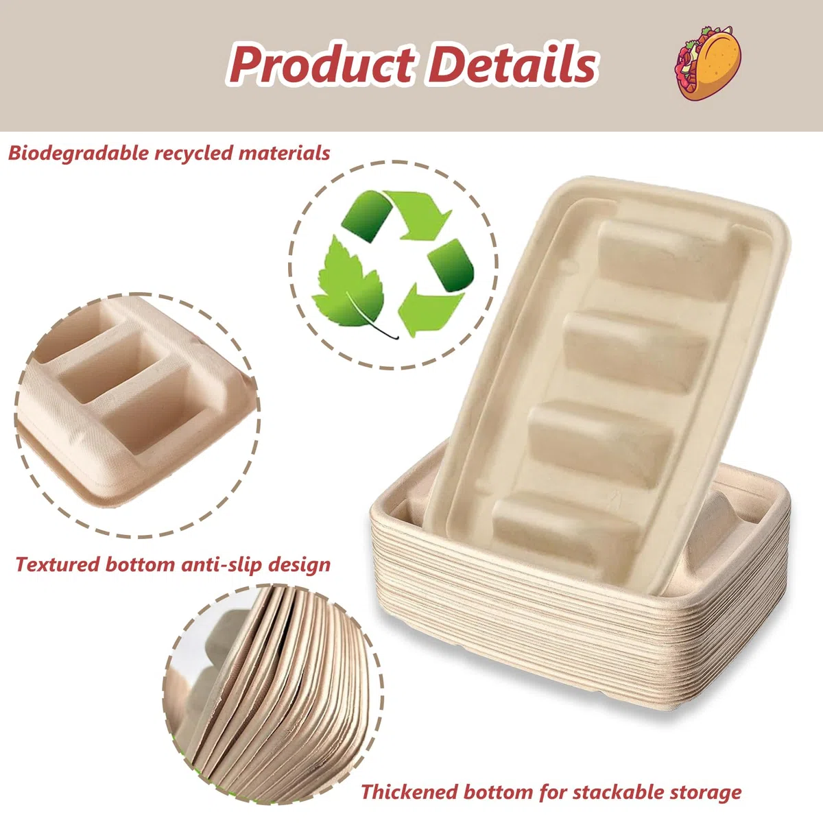 25 piezas Soporte para Tacos Desechable, Bandejas para Tacos Mexicanos, Soportes de Tacos para 3 Tacos, Soporte para Bandeja de Tacos para Fiestas, Sándwiches, Cocina