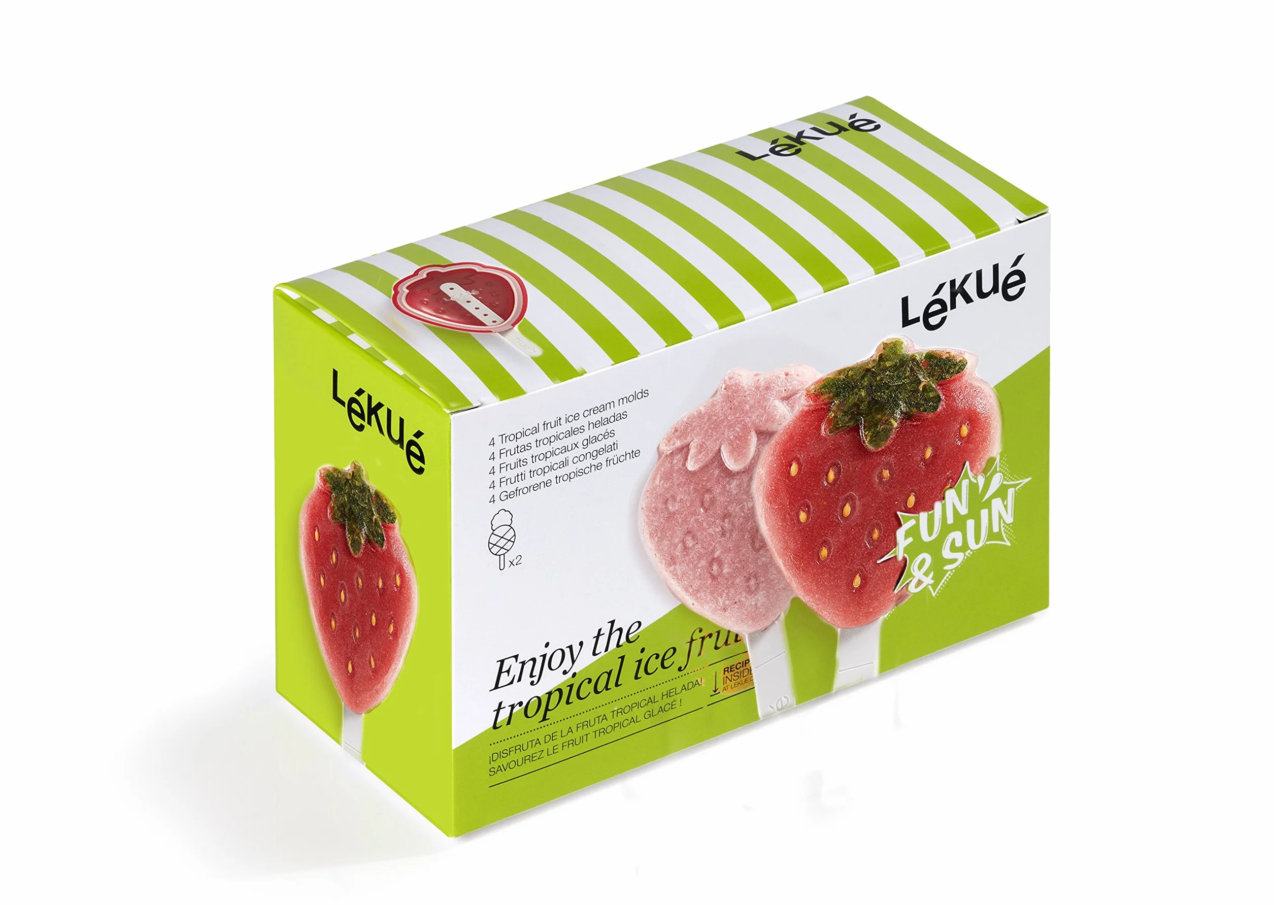 Lékué Pack de Moldes para Helados en Forma de Fresa, Silicona platino Rojo, 95 ml x 4 Unidades