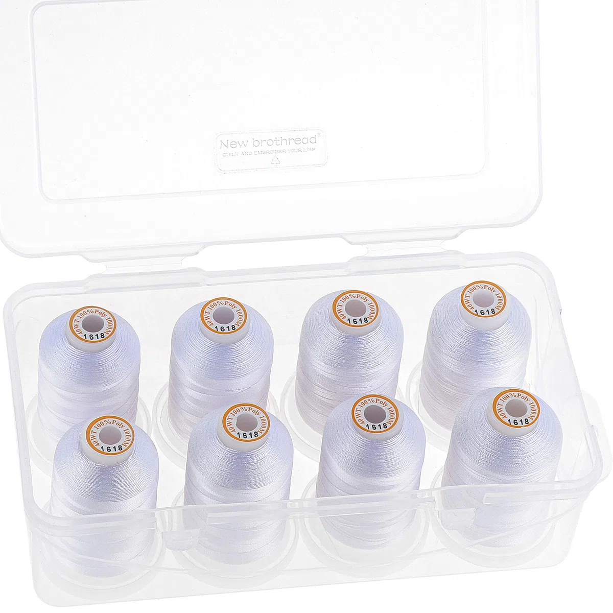 New brothread Poliéster Bordado Máquina Hilo 1000m con caja de almacenamiento de plástico para bordar y acolchar - 8xBlanco