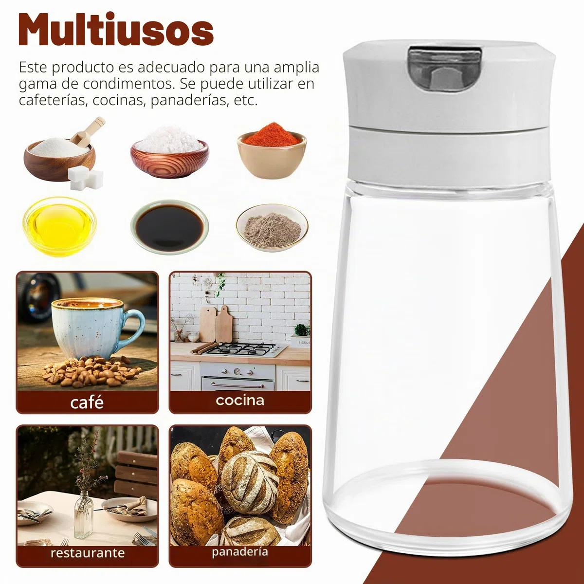 2 dispensadores de azúcar de vidrio con boquilla de vertido automático, recipiente de azúcar con peso, 250 ml, soporte para salero, accesorios para barra de café (Gris)