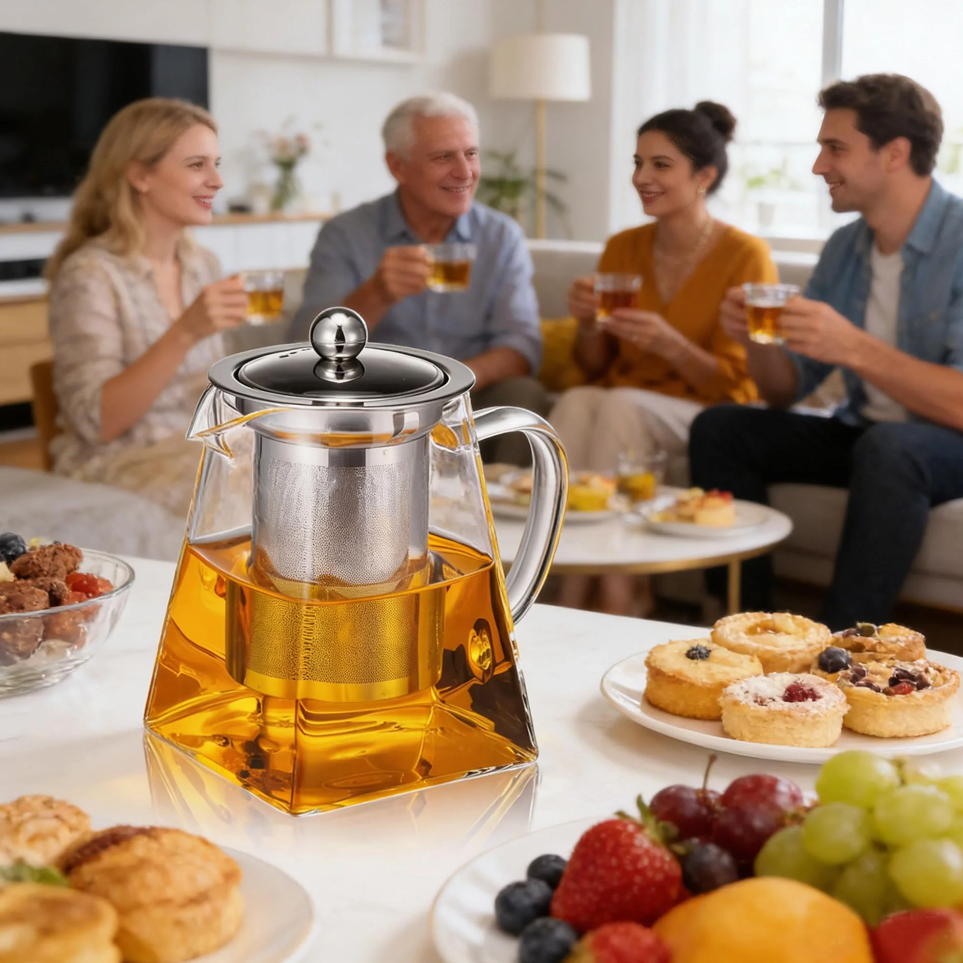YUEMING - Tetera de cristal de 550 ml con filtro infusor de acero inoxidable resistente al calor, tetera de cristal para floración, té a granel