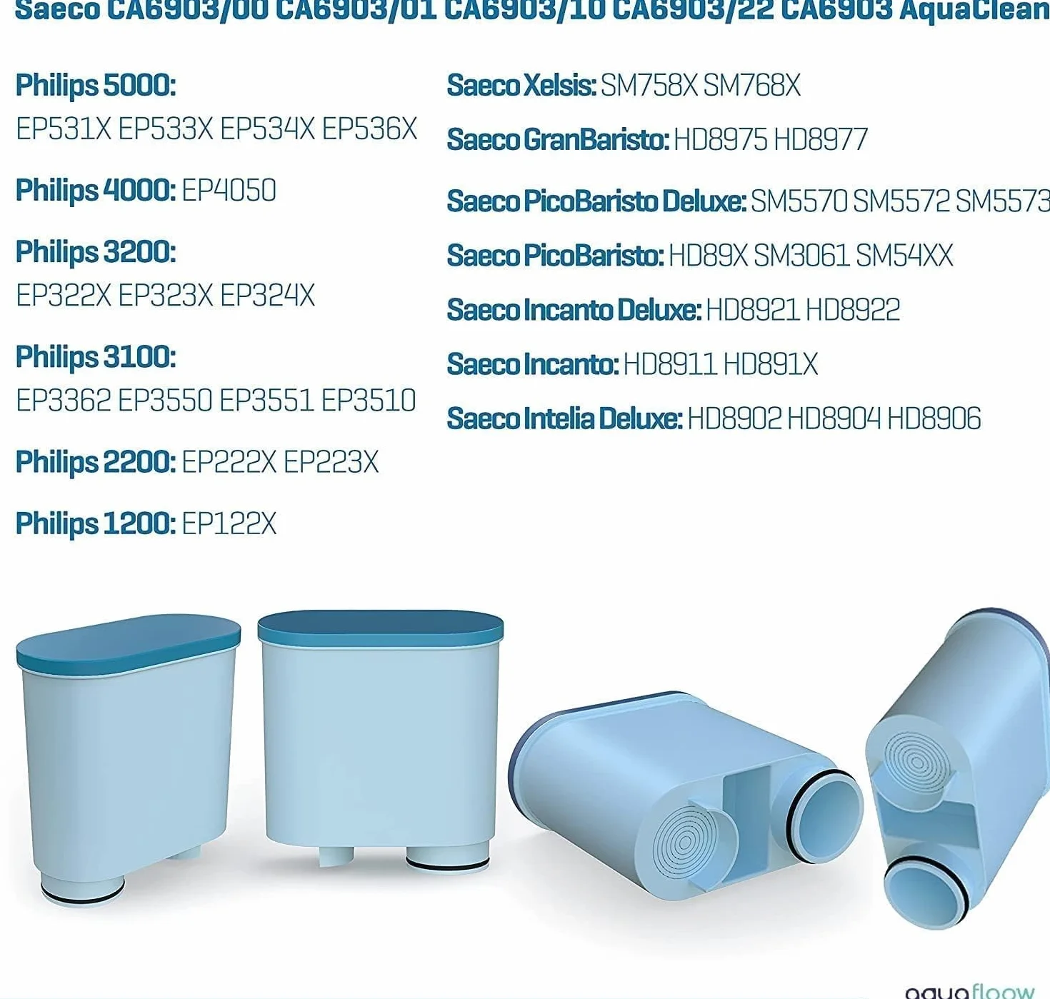 Aquafloow 4x filtro de agua CLEANI para cafeteras Saeco y Philips | Compatible con Philips AquaClean CA6903/10 CA6903/22 CA6903 Filtro de cal, cartucho de filtro para cafeteras Saeco y Philips