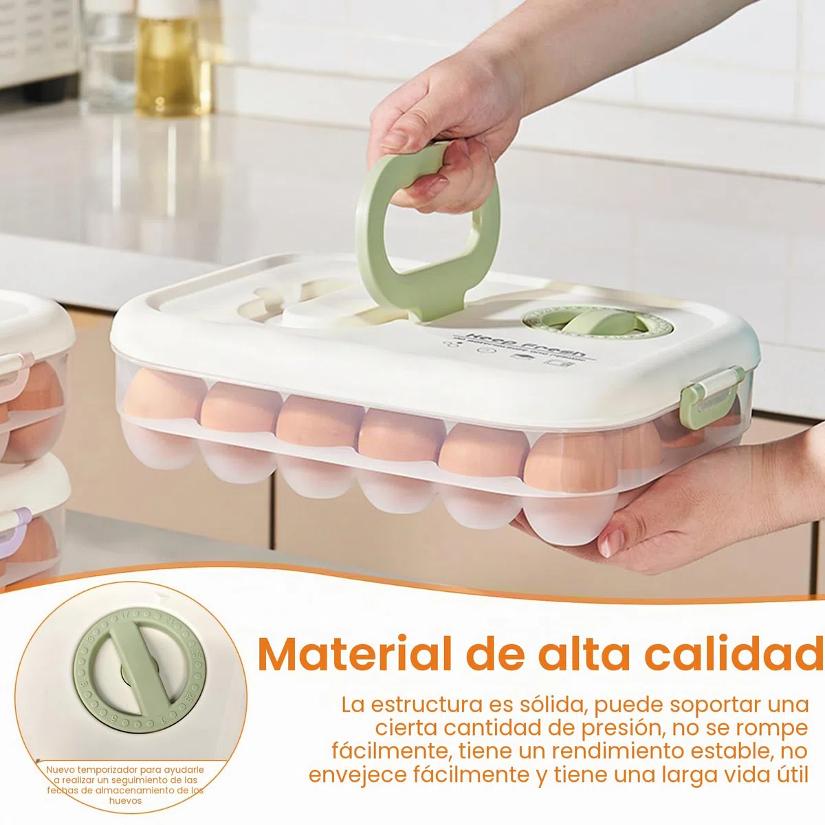PARFCOHueveras para Frigorífico, Caja de Huevos con Temporizador, Almacenamiento Huevera de 24 Compartimentos, con Tapa Huevos Caja de Almacenamiento, para Frigorífico Cocina, Mesa Comedor, Armario