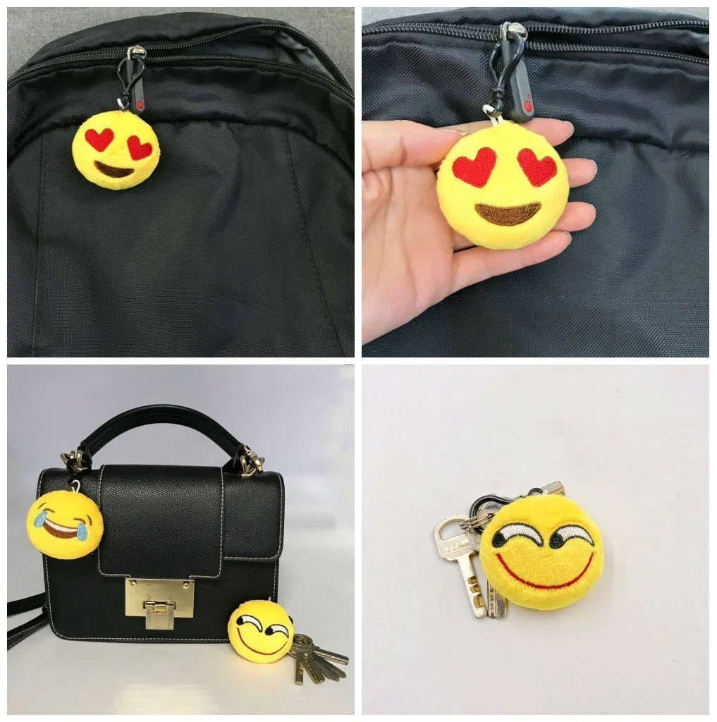 JZK 45 x Mini llavero de emoticono de felpa 5cm amarillo pequeña cara sonriente mochila llavero para niños adultos regalos de fiesta de cumpleaños obsequios recuerdo, rellenos de bolsas de fiesta