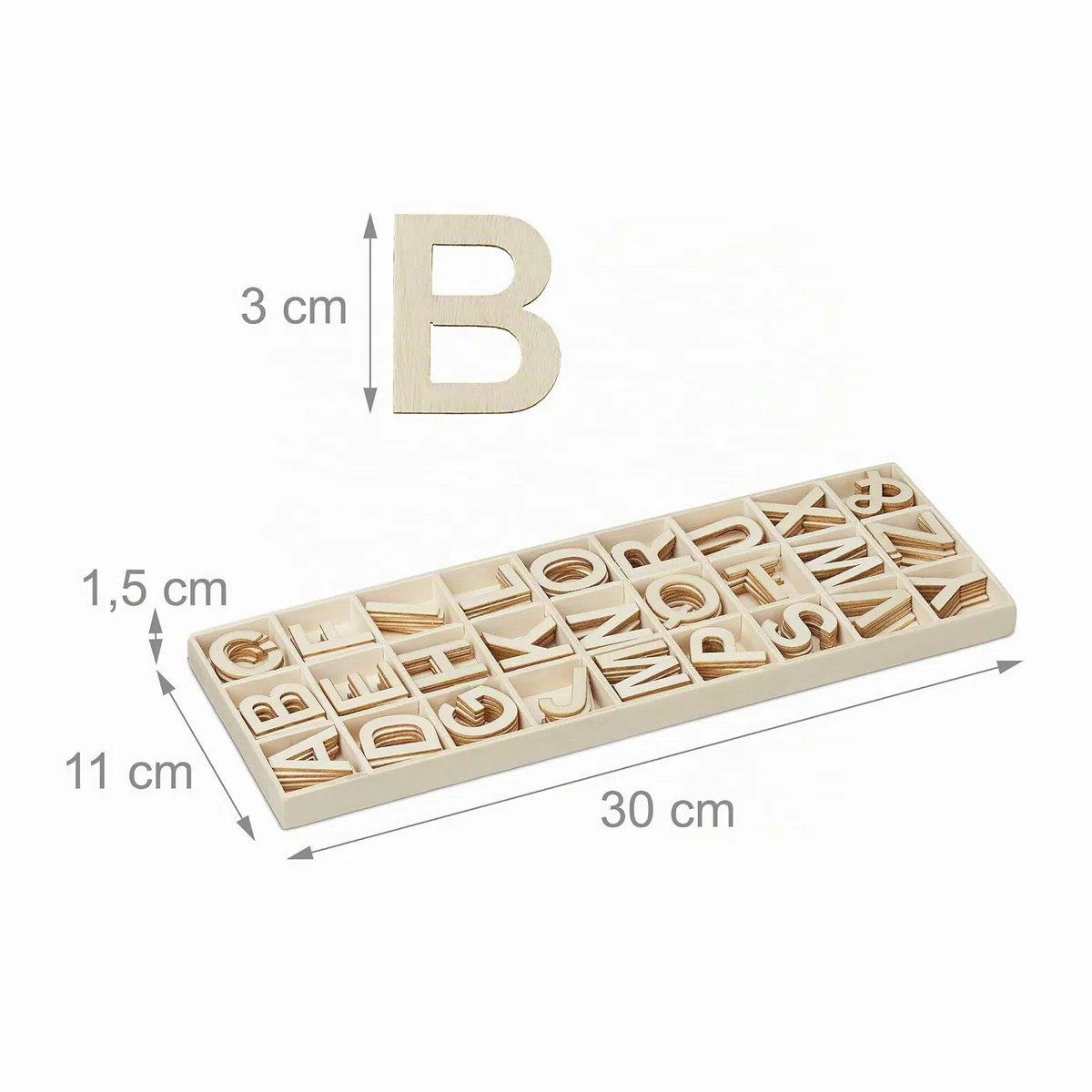 Relaxdays Set Letras de Madera, 162 Piezas, Mayúsculas A-Z 3 cm de Alto, Letritas para Manualidades, Alfabeto, Natural