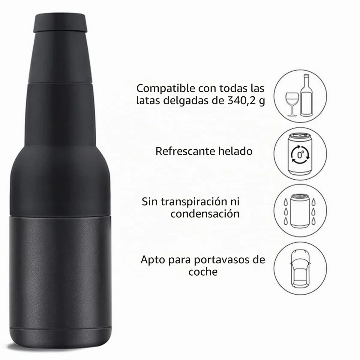 Enfriador 3 en 1 para Botellas y Latas de Cerveza - Con Abridor y Soporte Aislado Al Vacío de Doble Pared de Acero Inoxidable