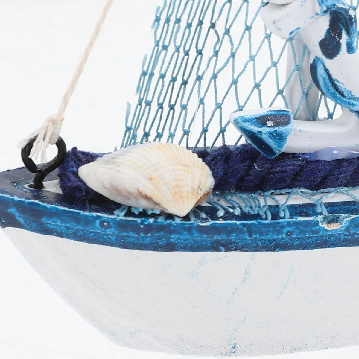 Modelo de Barco de Madera con Red de Pesca, Ancla, Concha náutica, decoración marítima para el hogar, decoración de Mesa