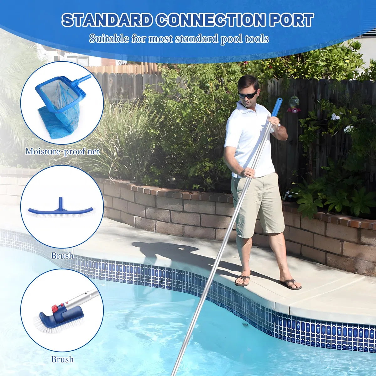 LALAGO Palo Mango Telescópico Aluminio, 5 Secciones 1,7m Palos Ajustable con Clip EZ, Poste Telescópico Aluminio, Poste para Limpieza de Piscinas, Varilla para Limpieza de Piscinas, Palo Extensible