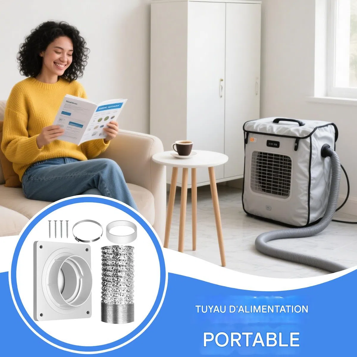Kit de ventilación portátil para aire acondicionado | Accesorio de manguera de escape para aire acondicionado móvil – Adaptador de longitud ajustable para ventilación de refrigeración de hogar