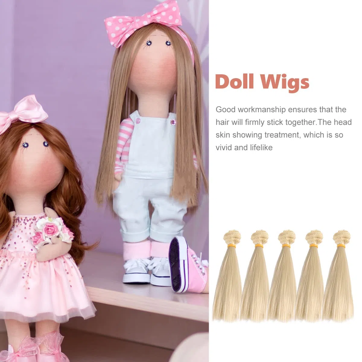 Artibetter 5 Piezas De Peluca Sintética Para Muñecas Pelo Liso De 15 Cm Extensiones Para Manualidades Y Bjd//La/Doll Craft
