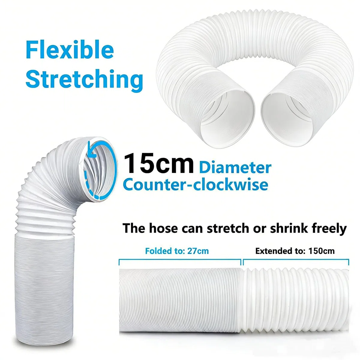 Tubo Aire Acondicionado Portatil, Manguera de Escape para Aire Acondicionado, Tubo de Salida Aire Acondicionado Universal,Tubo Flexible de Salida de Aire de PVC, (Φ15 cm/Longitud 1.5M)