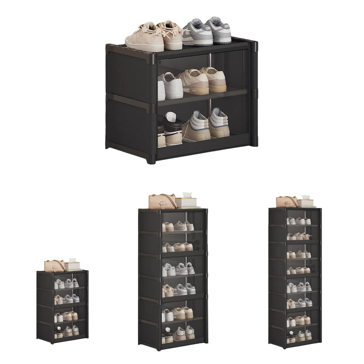 Organizador de zapatos de tela textil, Zapatero auxiliar, Compacto de varios niveles, Cierre magnético, Vertical, Tubo metal (6 estantes)