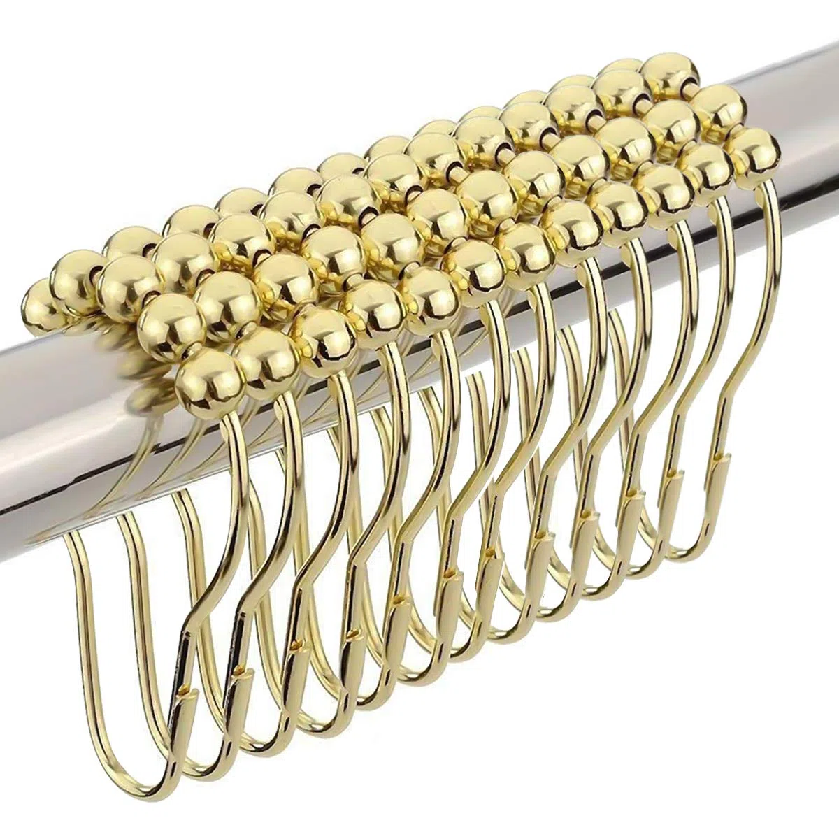 Anillas para Cortinas, Anillas de Cortina de Ducha, 12Pcs Anillas para Cortinas Gancho Anillos con Bolas para Cortinas de Ducha – Dorado