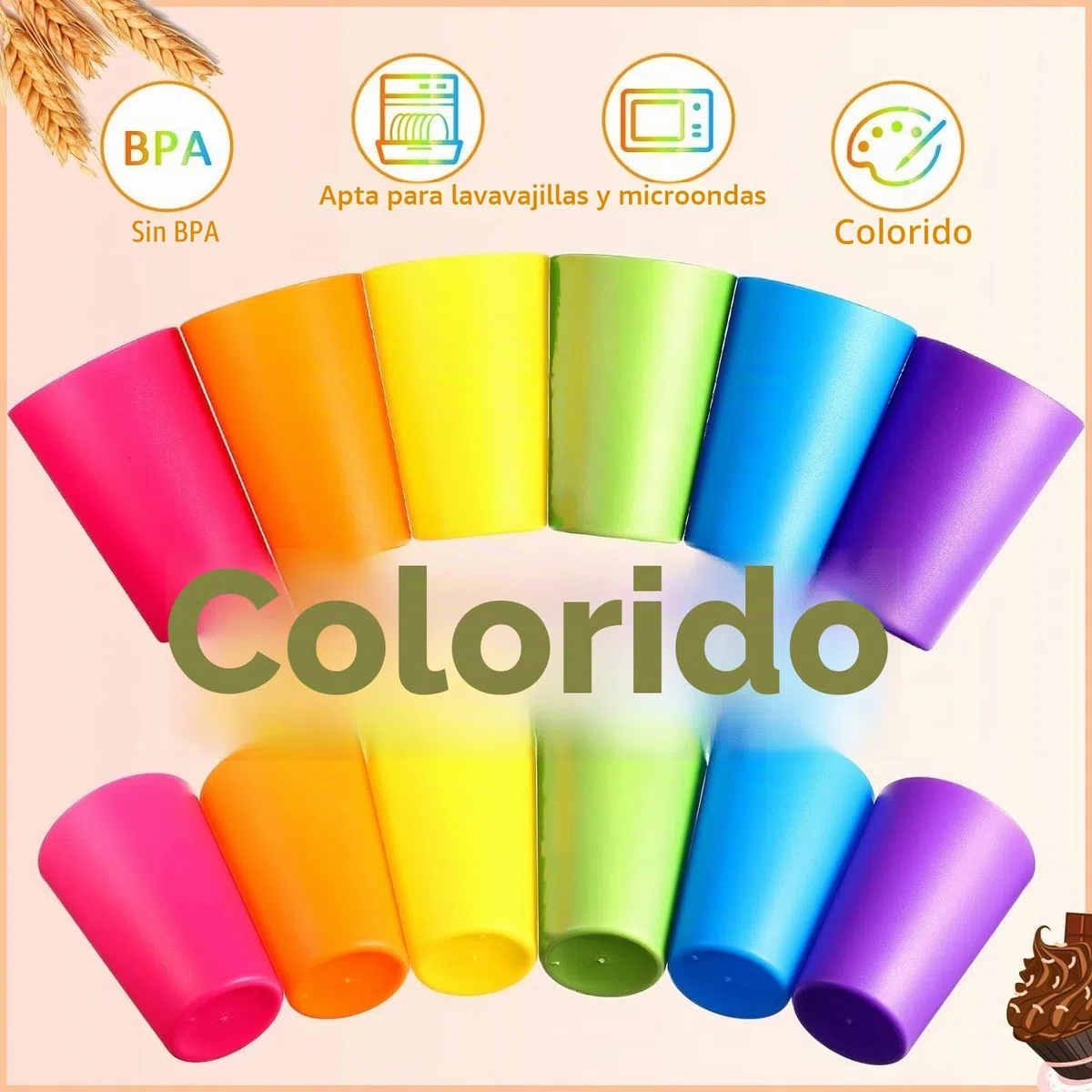KAHEIGN 36 Piezas Vasos de Plástico Reutilizables, 250ml Vasos de Plástico para Niños Vasos Duraderos para Cocina Exterior Fiestas Picnics Barbacoa Viajes (6 Colores Brillantes)