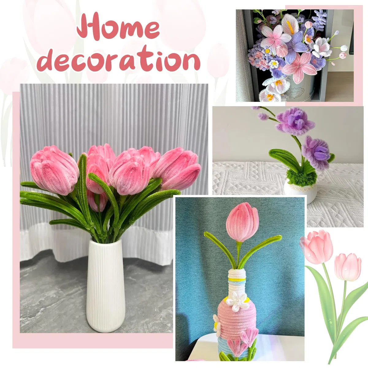 Juego de 400 limpiapipas para manualidades, limpiador de pipas de flores, con tira de luz LED, cinta de lazo, estambre, papel floral, limpiador de pipas de flores, kit de flores para ramo de