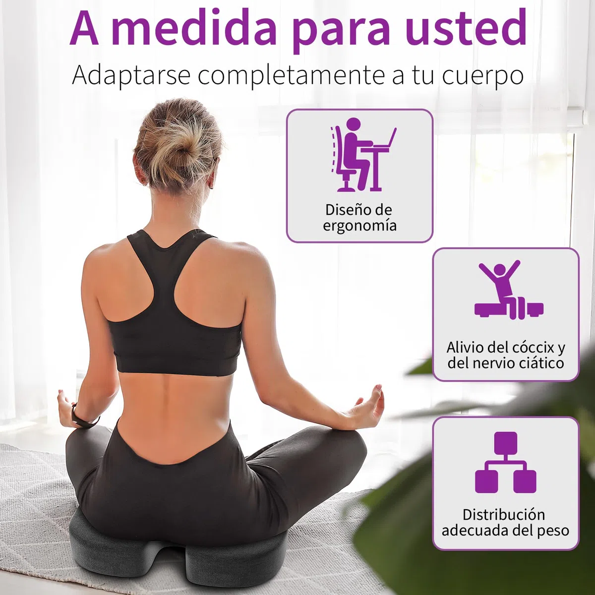 Radikor Cojin Coxis, Cojin Silla Oficina, Cojin Ortopedico Ergonómico, Fabricado en Espuma con Memoria, con Base Antideslizante, Alivia el Coxis, Negro