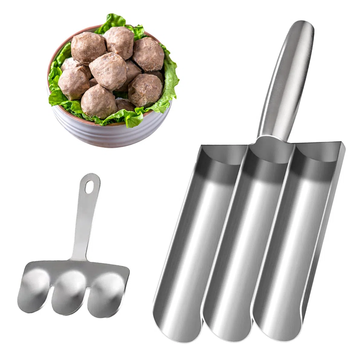 Máquina para Hacer Albóndigas Triple con Pala para Cortar, Máquina Creativa de Albóndigas Triple para Los Amantes de Las Albóndigas, Máquina de Albóndigas para Cocinar(Tres Tubos)