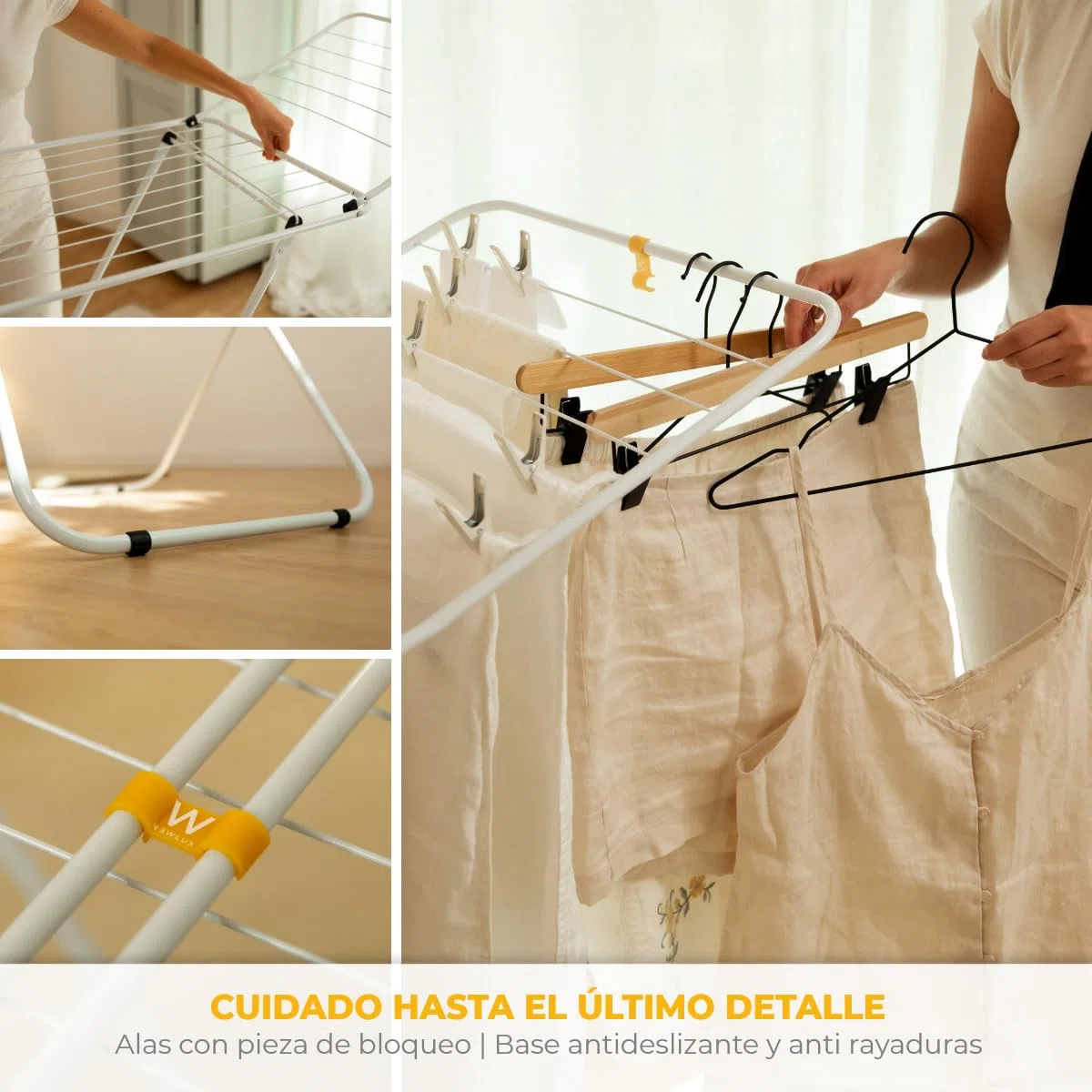 Newlux - Tendedero Plegable con Alas Stand V20, 180x55x112 cm, 19 Metros de Capacidad. Tenderete de Ropa Plegable Metálico con Rail Deslizante, Soporta 17 Kg, Ideal para Interior y Exterior, Blanco