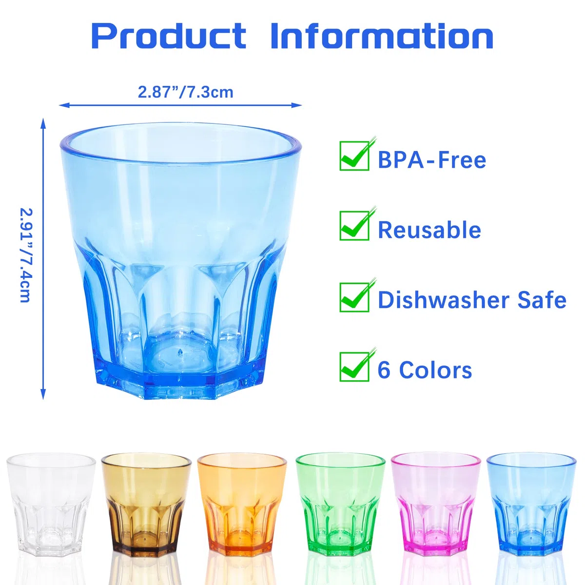 Vasos Acrílicos, 5.63OZ Vasos de Plástico de Colores Reutilizables (12PCS 6 Color)