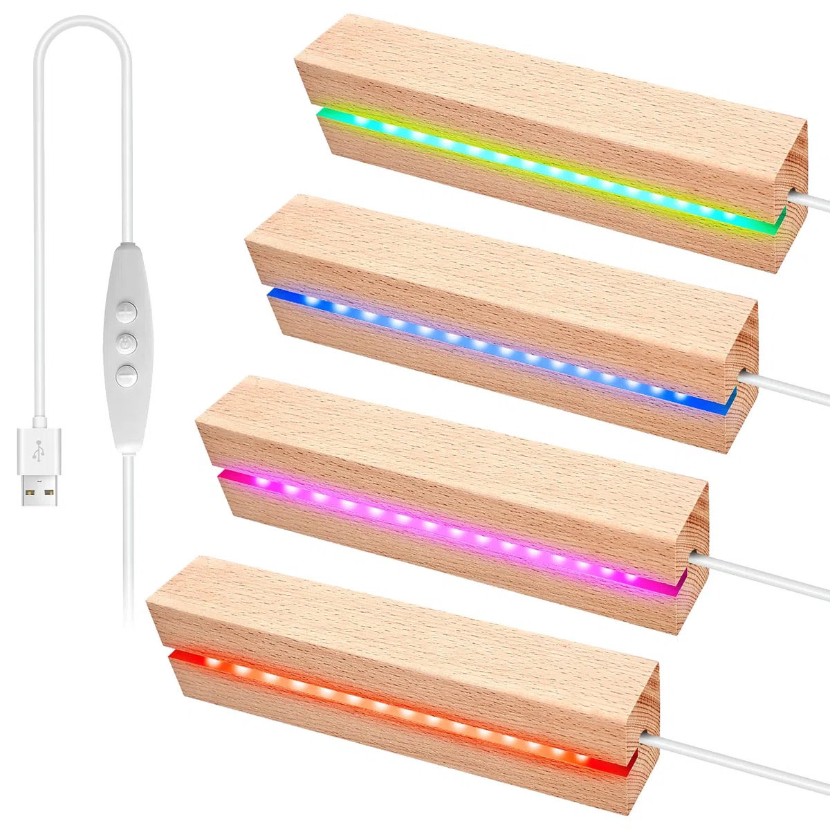Base luminosa LED de madera – Base cuadrada para bolas de cristal, joyas, resina – Juego de 4