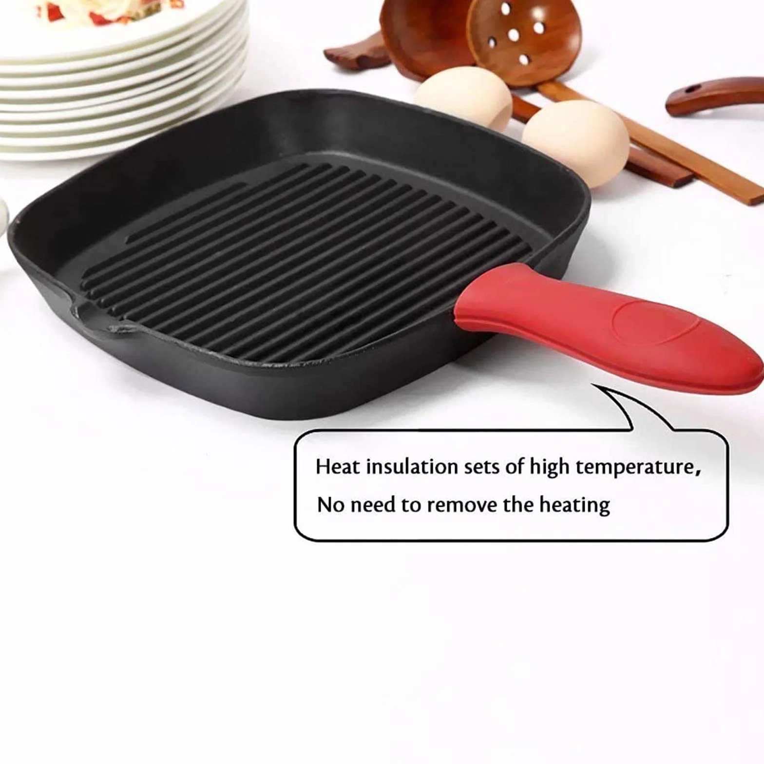 4 Piezas Soporte de Agarre Térmico de Silicona, Abrazadera de Agarre Térmico de Silicona y Soporte de Mango Auxiliar, Negro y Rojo, Anti Escaldaduras, Se Pueden Utilizar para Sartenes, Hornos