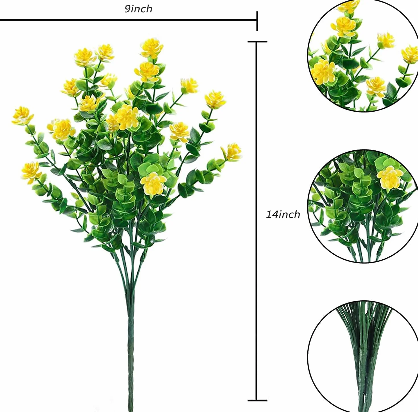 8 Piezas Flores Artificiales Flor Falsas Arbustos Verdes Balcón Resistentes a los Rayos UV Plantas para Colgar Verde Plantas Artificiales Eucalipto para Ventanas Bodas Fiestas(Amarillo)