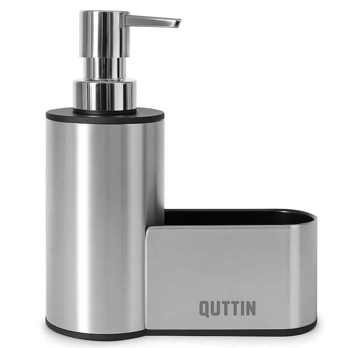 Organizador de Fregadero de Cocina de Acero Inoxidable con dispensador de jabón Integrado–Porta estropajos y cepillos–Accesorio Resistente, Elegante y práctico–18,5 cm x 14,2 cm x 6,3 cm (Compacto)
