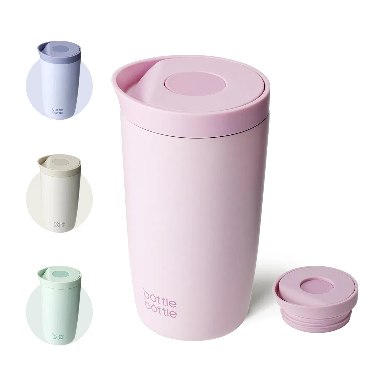BOTTLE BOTTLE Taza de viaje isotérmica de 350 ml de acero inoxidable con tapa de botón pulsador, mantiene el frío y el calor durante 8 horas (rosa)