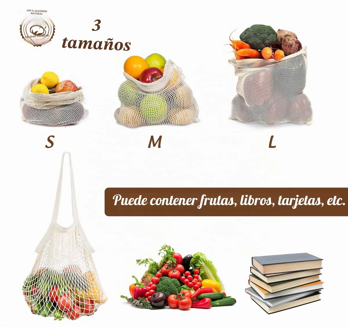 Anstore Juego de 11 Bolsas Reutilizables para Frutas y Verduras - Algodón, Sin Plástico, Redes de Compras, Bolsas de Pan