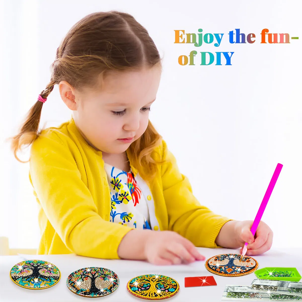 Posavasos de Arbol de la Vida Pintura de Diamantes,8 Piezas DIY Mandala Arte de Manualidades con Soporte,Posavasos para Bebidas,Café y Té de Bar,Kits de Principiantes Adultos Niños
