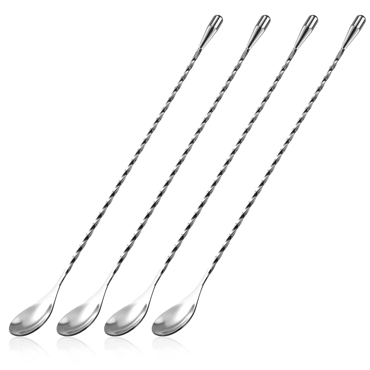 Cuchara de cóctel de acero inoxidable Cuchara de bar de mango largo Cucharas para mezclar con diseño en espiral, agitadores de cóctel profesionales, 30 cm (plata)