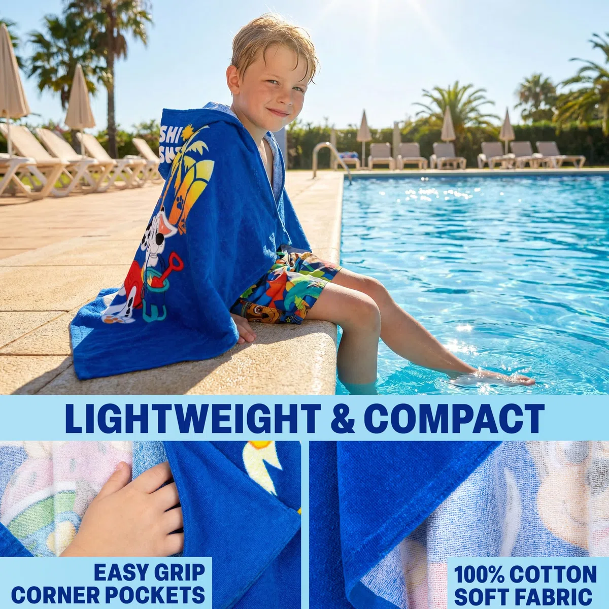 Get Trend Patrulla Canina Toalla con Capucha Niño 3-8 Años, Poncho Toalla de Baño Infantil de Algodón, Suave y Absorbente, para Piscina Playa Poncho, Accesorio de Viaje, Regalo Niño (Azul Paw Patrol)