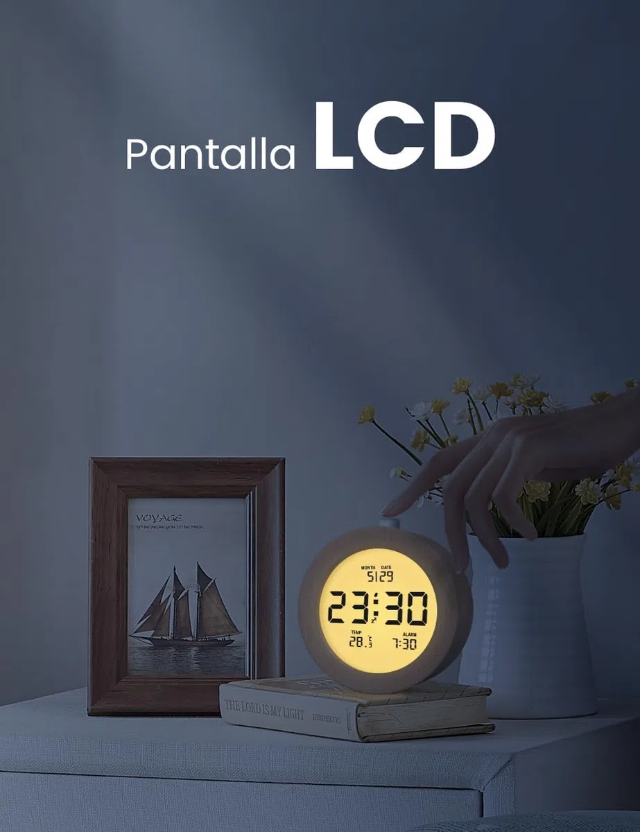 aboveClock Despertador Digital, Despertador De Madera con Pantalla LCD Que Muestra Temperatura Y Fecha, Función Snooze, Retroiluminación, Funciona con 3 Pilas AAA (Pilas No Incluidas)