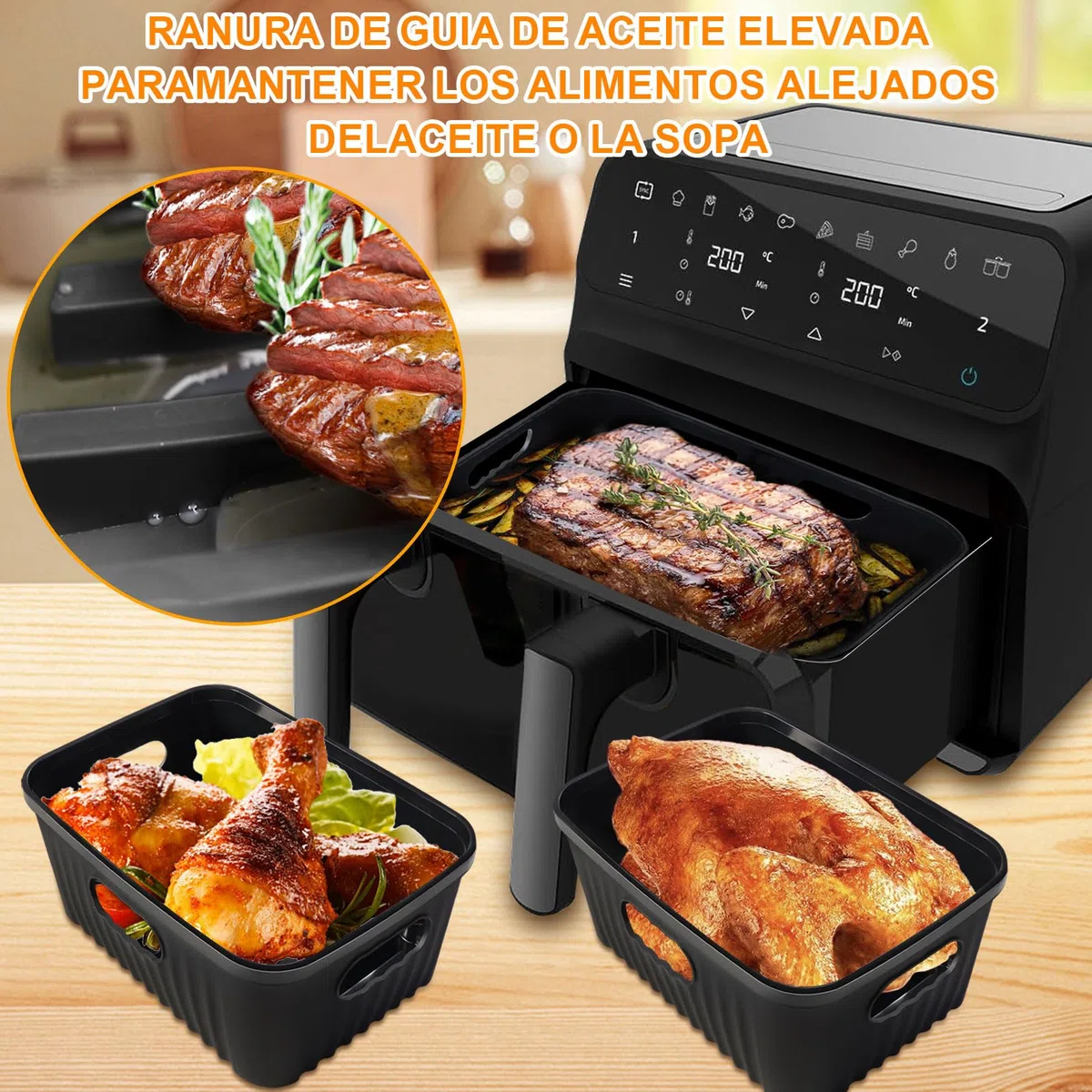3 Piezas Molde Silicona Freidora de Aire sólo para Cecotec 9 L Cecofry Dual 9000 Air Fryer, Accesorios Freidora de Aire sin Aceite, Reutilizable Moldes Silicona Air Fryer (1 * 9 l+2 * 4,5 l)
