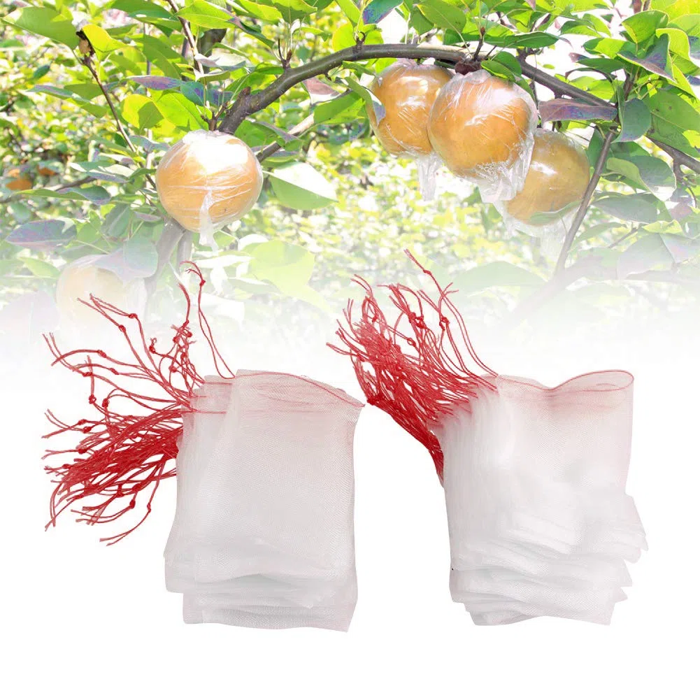 100 UNIDS Bolsas De Malla De Protección De Nylon Ver a Través De Bolsas Reutilizables De Protección De Frutas y Verduras De Jardín Uso Múltiple Bolsas De Almacenamiento con Cordón para Verduras