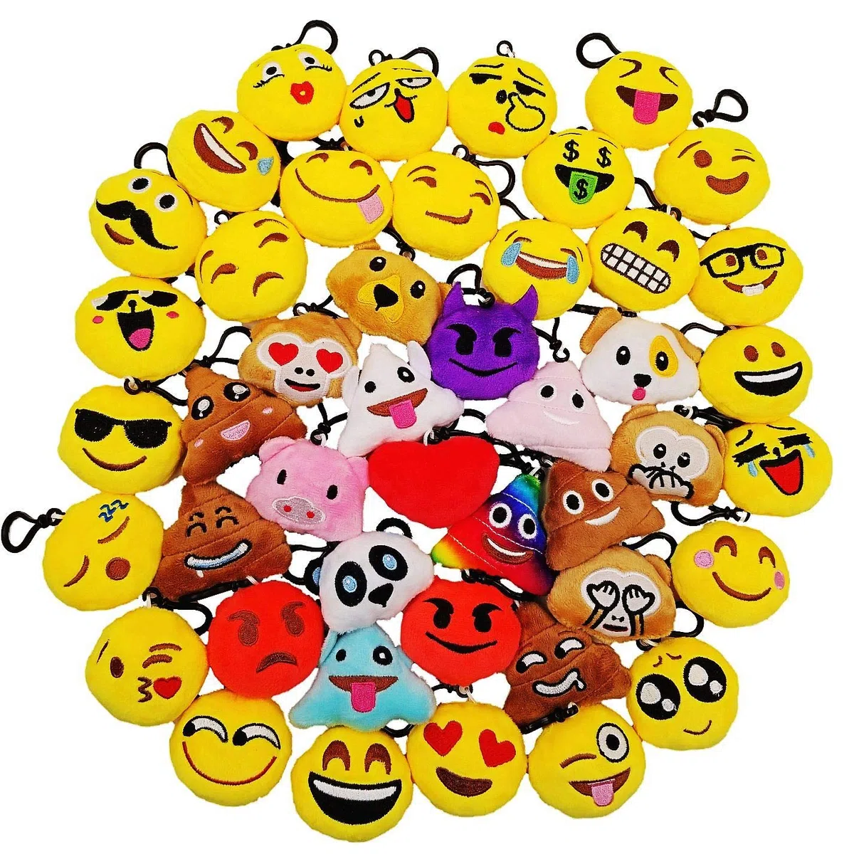 JZK 45 x Mini llavero de emoticono de felpa 5cm amarillo pequeña cara sonriente mochila llavero para niños adultos regalos de fiesta de cumpleaños obsequios recuerdo, rellenos de bolsas de fiesta