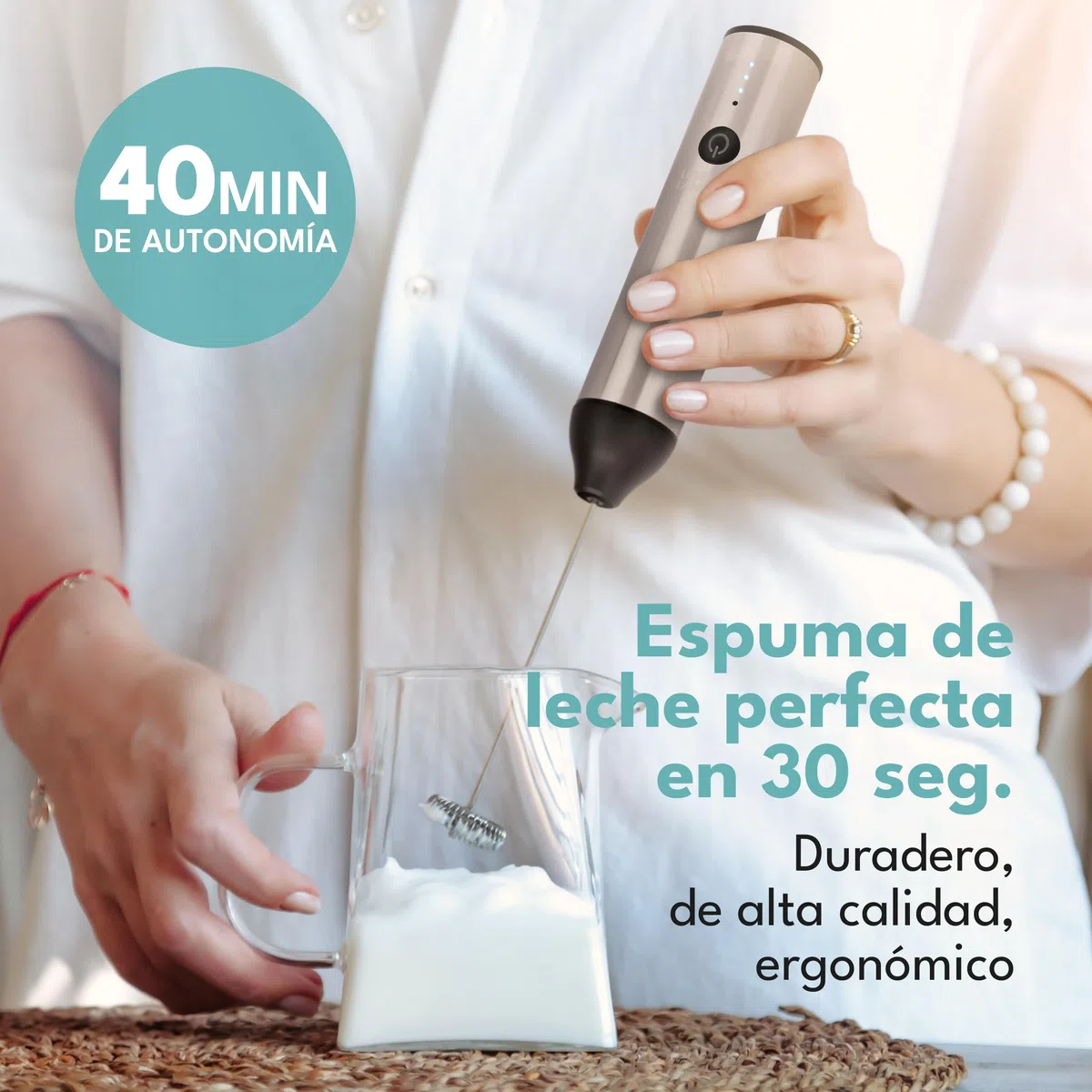 LEBENLANG Espumador de leche electrico recargable - Conexión USB & batidor extra I Milk frother Mini batidora te matcha Barillas batir electrica Agitador de cafe eléctrico Batedor de leite elétrico