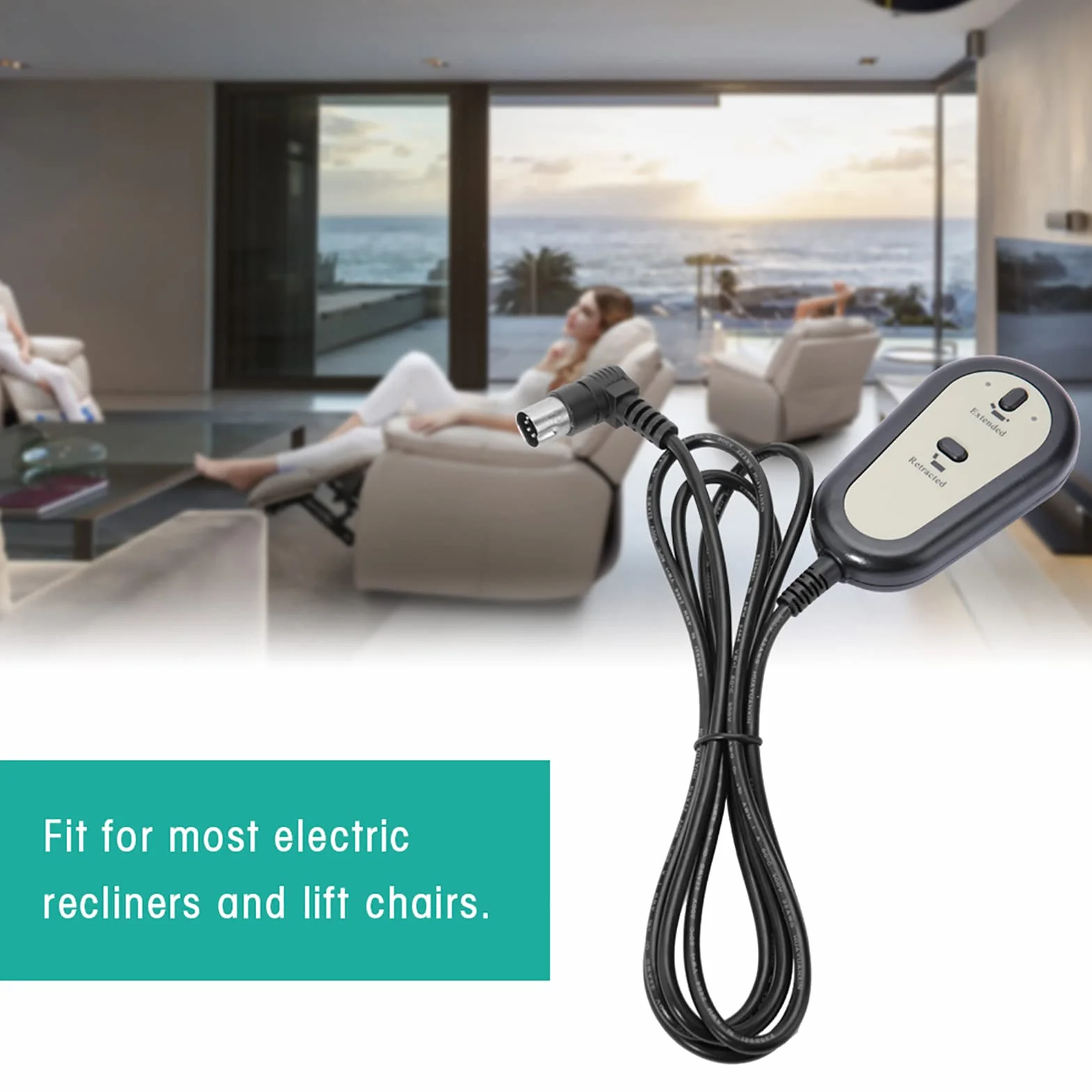 Marhynchus Controlador de Silla Reclinable Eléctrica, 2 Botones, 5 Pines, Interruptor Manual de Control Remoto con Cable para sofá