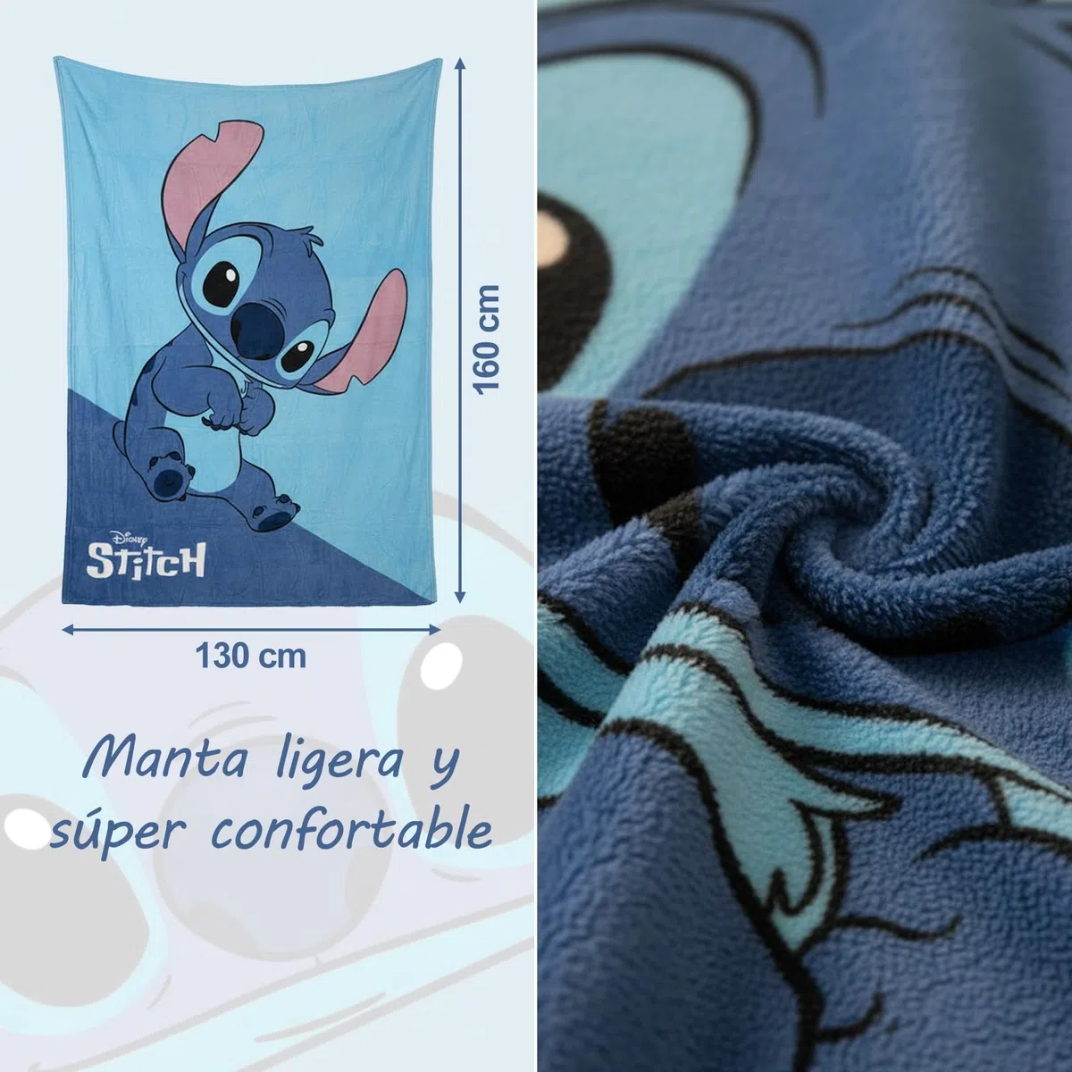 Manta Infantil Stitch 160 x 130 cm - Manta Suave y Ligera para Niños y Niñas, Tacto Cálido, Agradable y Muy Confortable, Ideal para Cama o Sofá
