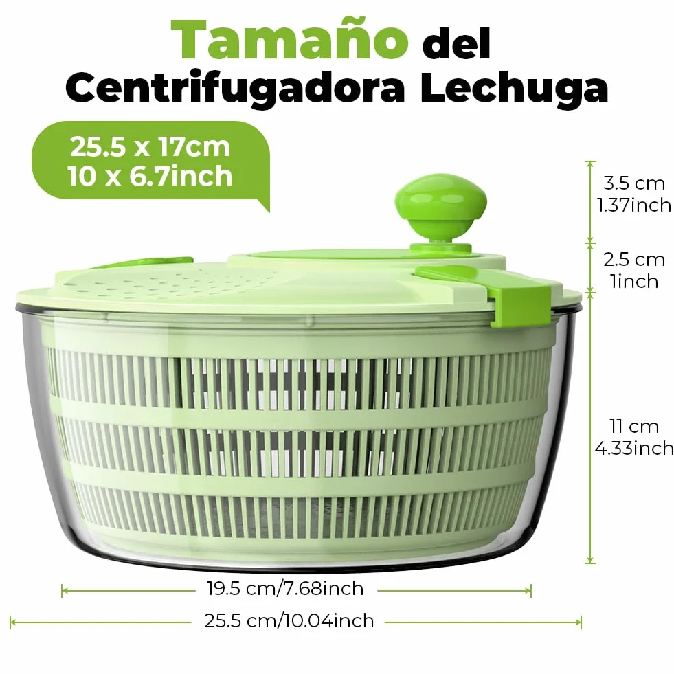Centrifugadora Lechuga, Gran Capacidad 4,5L Escurridor Verduras, Escurridor Lechuga con Bol y Cesta de Malla, Lava y Seca Rápidamente Verduras y Frutas
