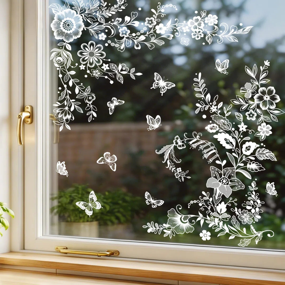Tanlaby Pegatinas de Ventana Flores Blancas Lirio de los Valles Margaritas Mariposas Vinilos Cristales Diseño Primaveral para Ventanas Puertas de Vidrio Salón Dormitorio Oficina