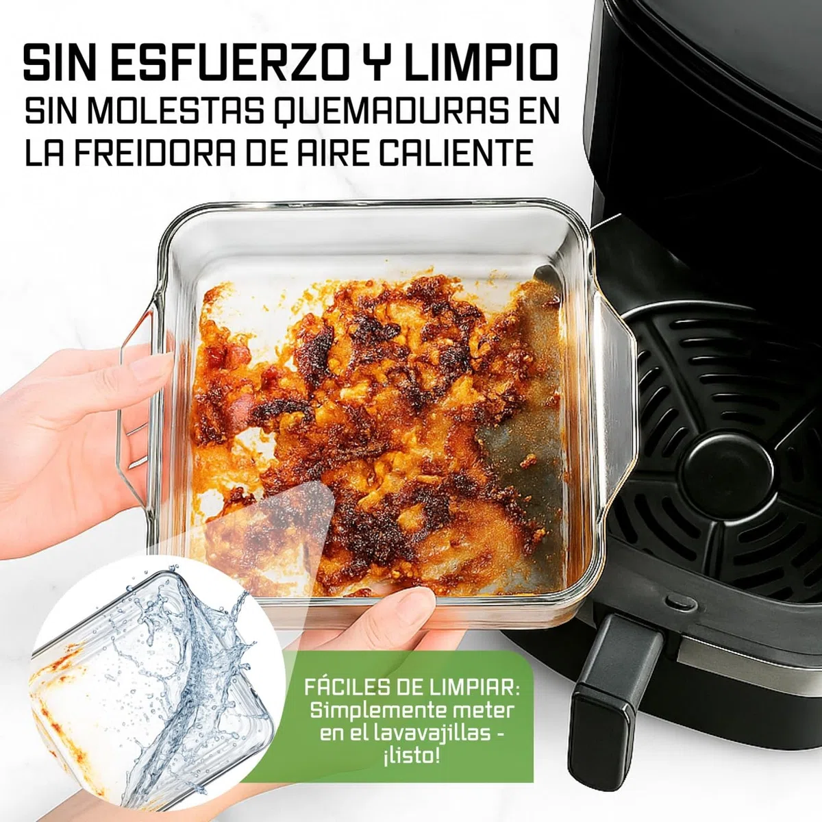 GOURMETmaxx Fuente de horno de cristal para freidora de aire caliente y horno, juego de 2 – 800 ml cada uno | Molde rectangular | Cuenco pequeño – Preparar, cocinar, servir, molde de cristal Airfryer